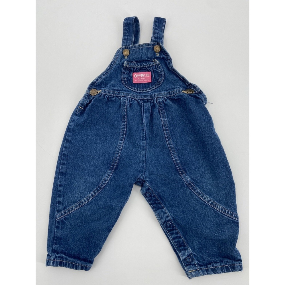 Vintage OshKosh B'Gosh Denim Overalls Size‎ 12M Vestbak Blue Pink Tag